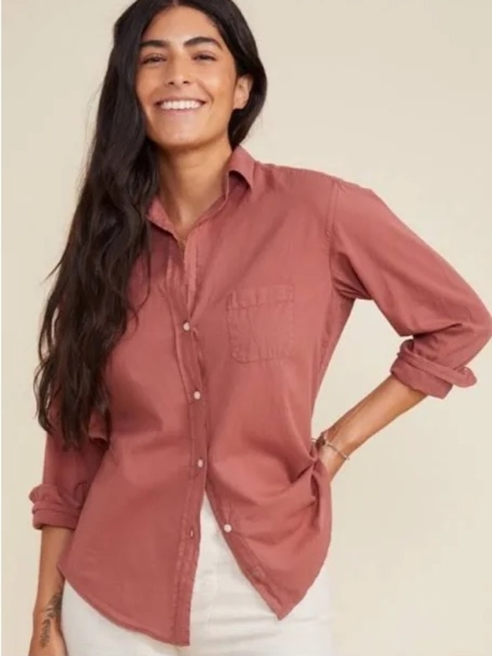Anthropologie Grayson Hero Button Down Tissue Cotton Blouse Desert Rose sz 02